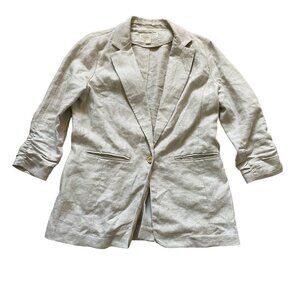 Michael Kors Linen Blazer Jacket Women's Size 10 Beige Gold Tone Button Preppy
